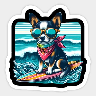 Funny Chihuahua with Sunglasses on a Surf Board Sticker